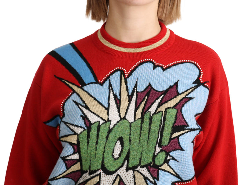 Maglione Dolce & Gabbana rosso in cashmere lavorato a maglia con motivo a cartoni animati