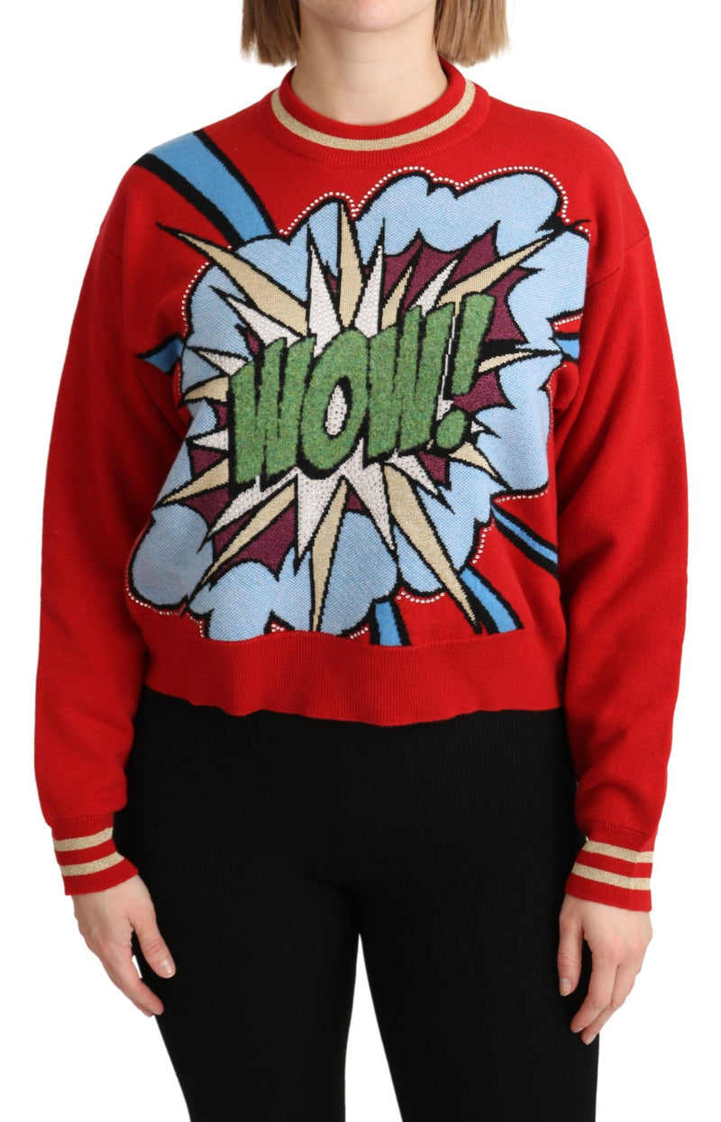 Maglione Dolce & Gabbana rosso in cashmere lavorato a maglia con motivo a cartoni animati