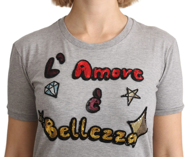 Camiseta cinza de algodão “Amore e Bellezza” Dolce & Gabbana