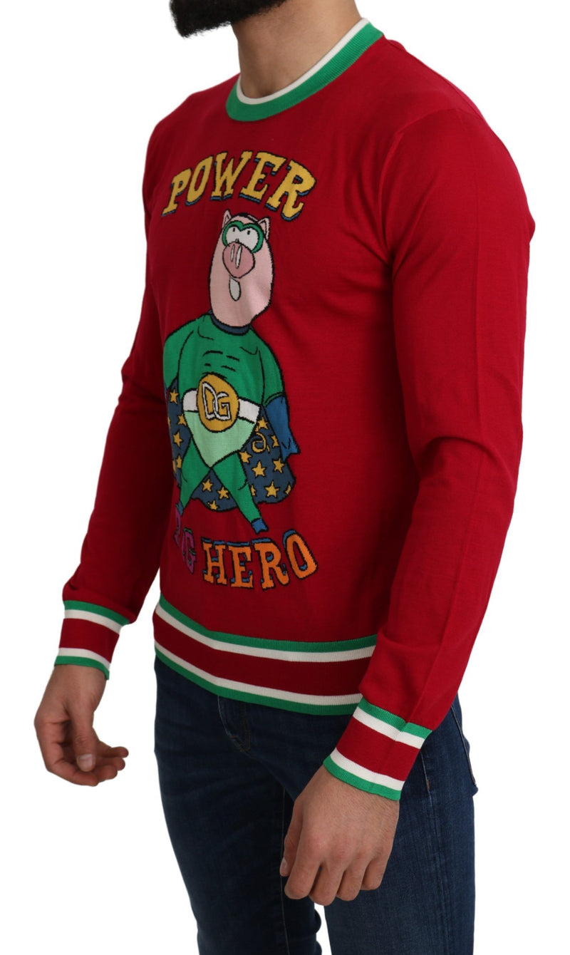 Suéter vermelho de lã e seda “Pig of the Year” Dolce & Gabbana