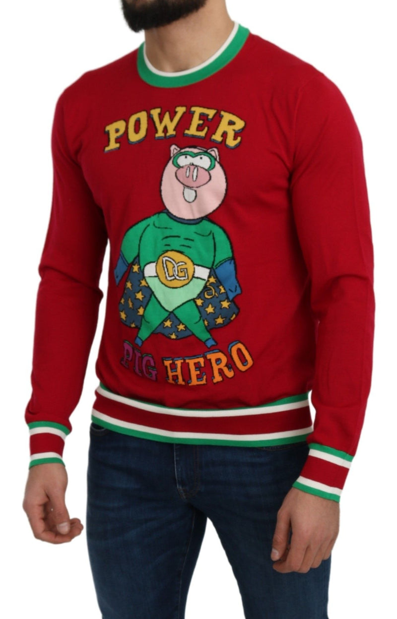 Suéter vermelho de lã e seda “Pig of the Year” Dolce & Gabbana