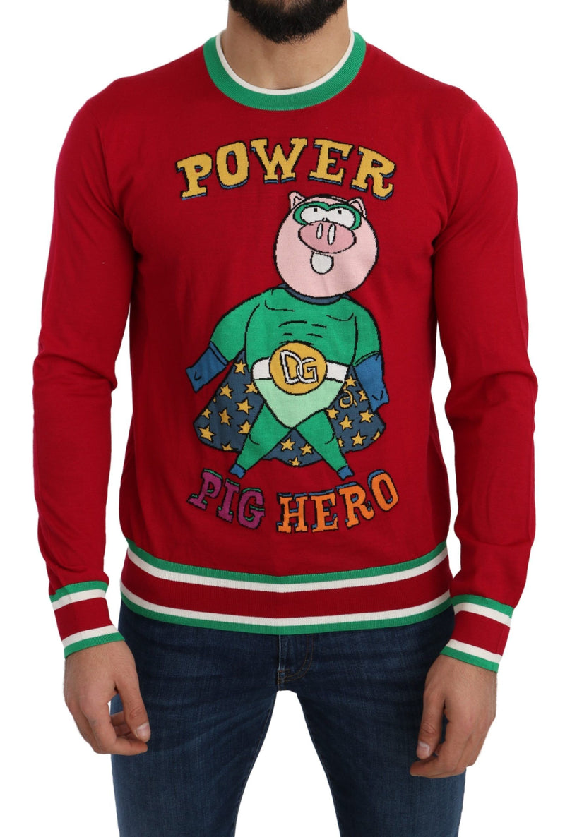 Suéter vermelho de lã e seda “Pig of the Year” Dolce & Gabbana