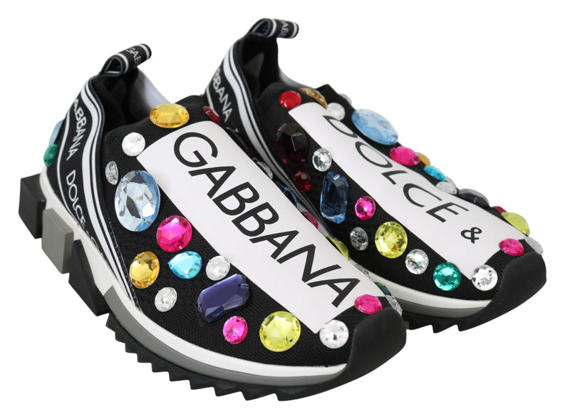 Baskets Dolce & Gabbana noires ornées de cristaux multicolores