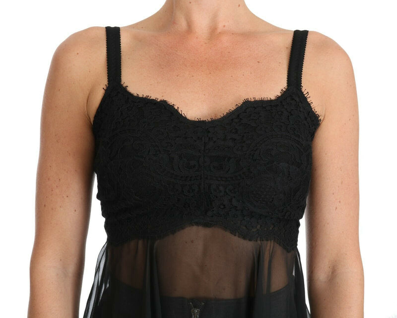 Camisola preta de seda com renda Dolce & Gabbana
