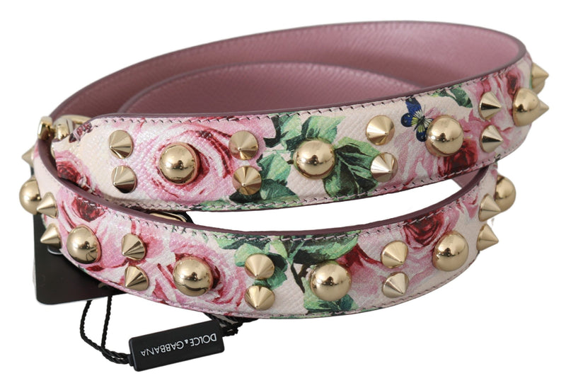 Alça de ombro rosa de couro com tachas e estampa floral Dolce & Gabbana