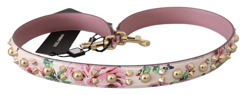 Alça de ombro rosa de couro com tachas e estampa floral Dolce & Gabbana