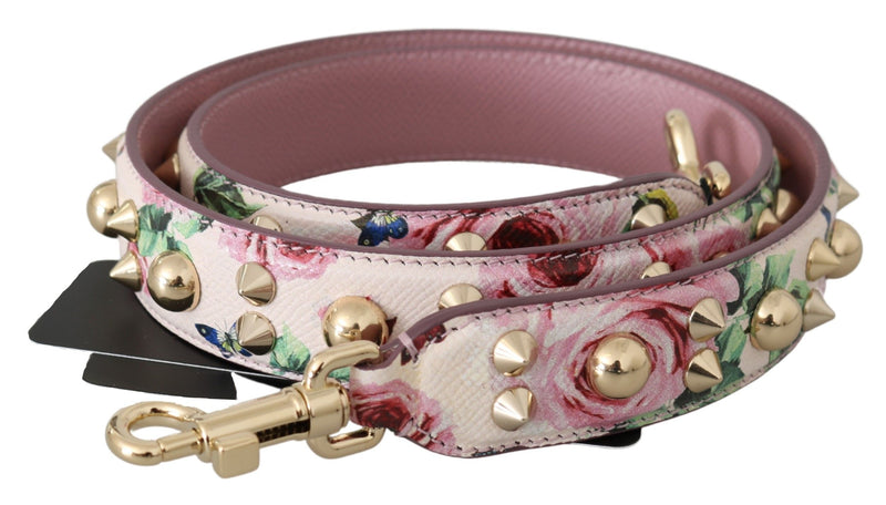 Alça de ombro rosa de couro com tachas e estampa floral Dolce & Gabbana