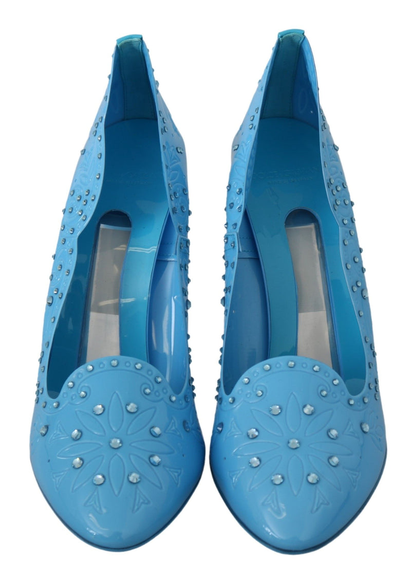 Chaussures à talons Dolce & Gabbana bleu ornées de cristaux et de fleurs, modèle CINDERELLA