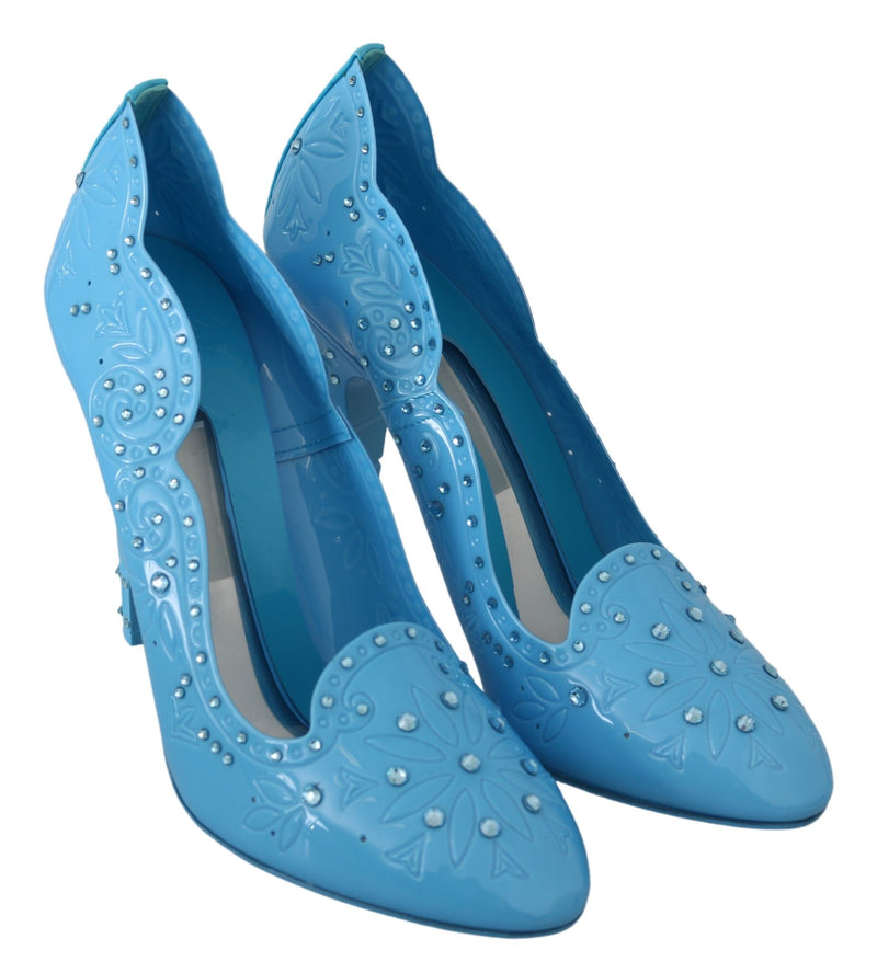Chaussures à talons Dolce & Gabbana bleu ornées de cristaux et de fleurs, modèle CINDERELLA