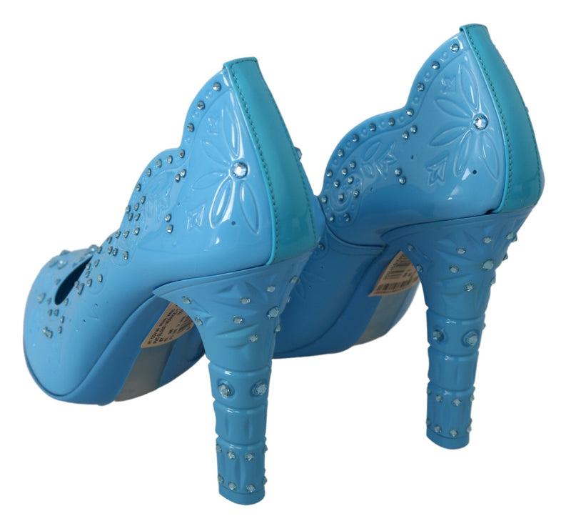 Chaussures à talons Dolce & Gabbana bleu ornées de cristaux et de fleurs, modèle CINDERELLA