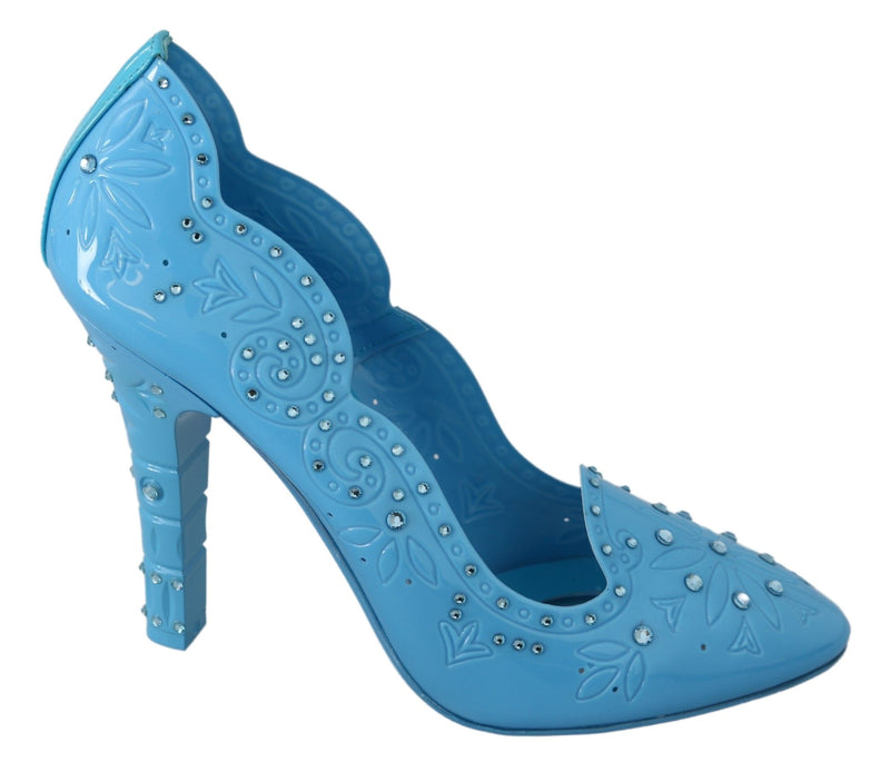 Chaussures à talons Dolce & Gabbana bleu ornées de cristaux et de fleurs, modèle CINDERELLA