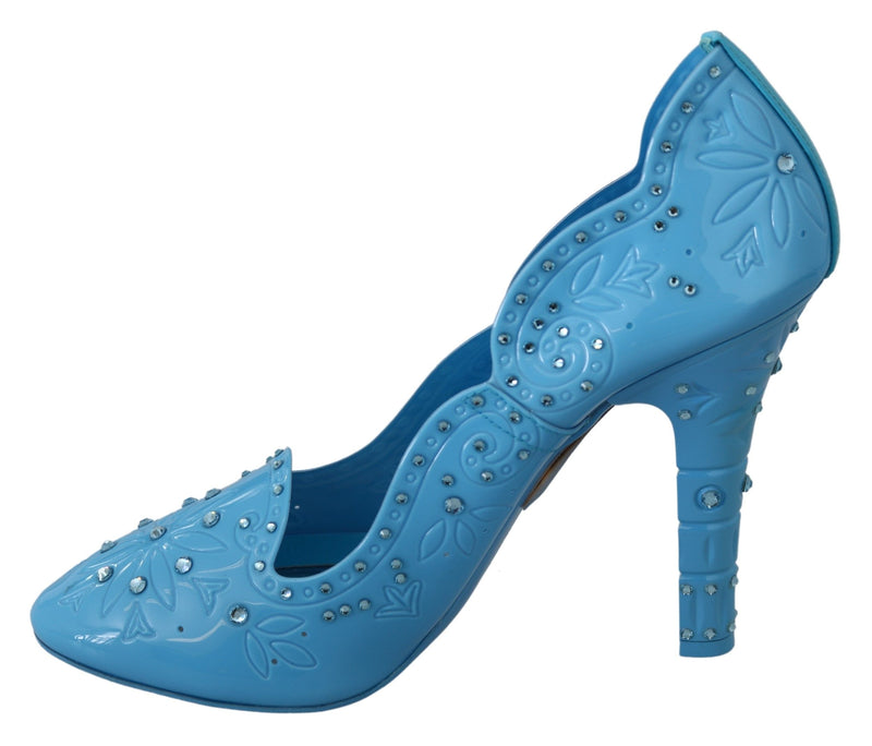 Chaussures à talons Dolce & Gabbana bleu ornées de cristaux et de fleurs, modèle CINDERELLA