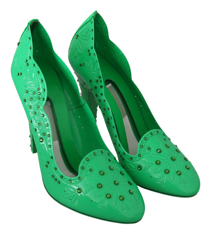 Escarpins CINDERELLA floraux en cristal vert Dolce & Gabbana