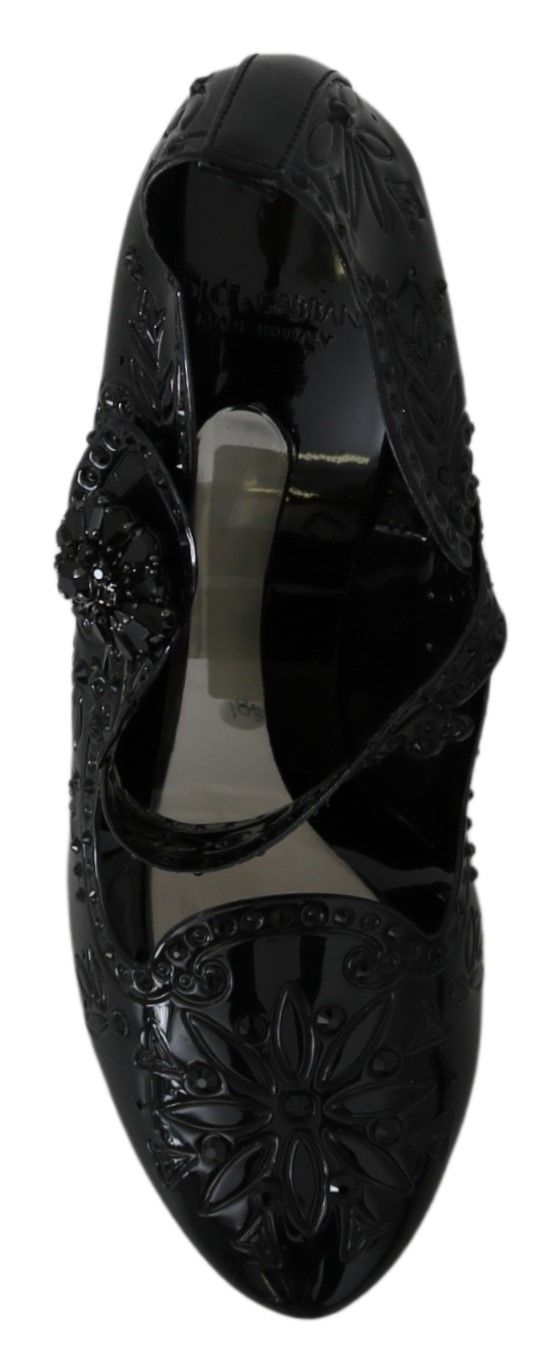 Zapatos de tacón CINDERELLA Dolce & Gabbana negros con cristales y motivos florales