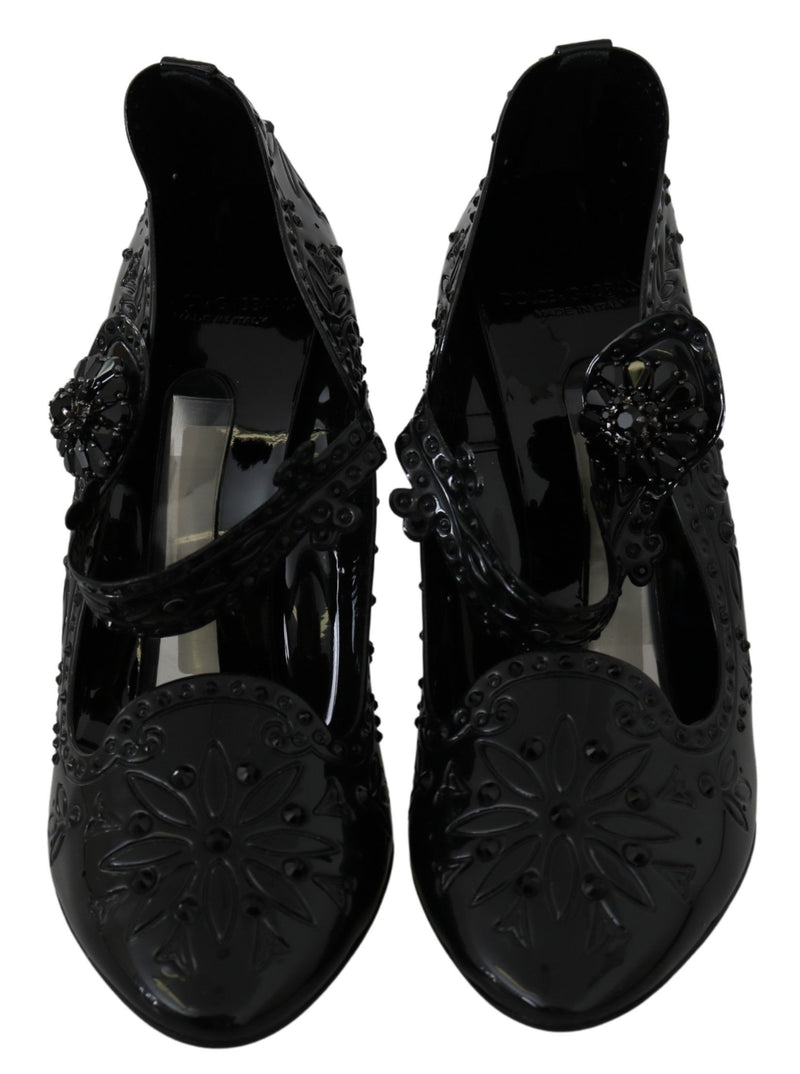 Zapatos de tacón CINDERELLA Dolce & Gabbana negros con cristales y motivos florales