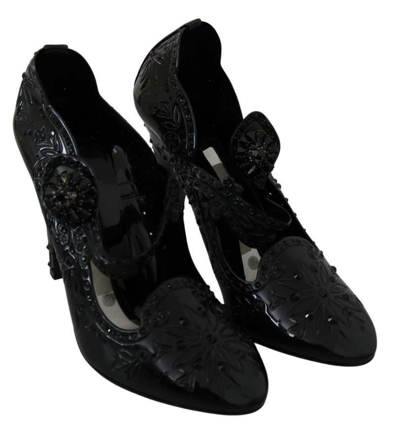 Zapatos de tacón CINDERELLA Dolce & Gabbana negros con cristales y motivos florales