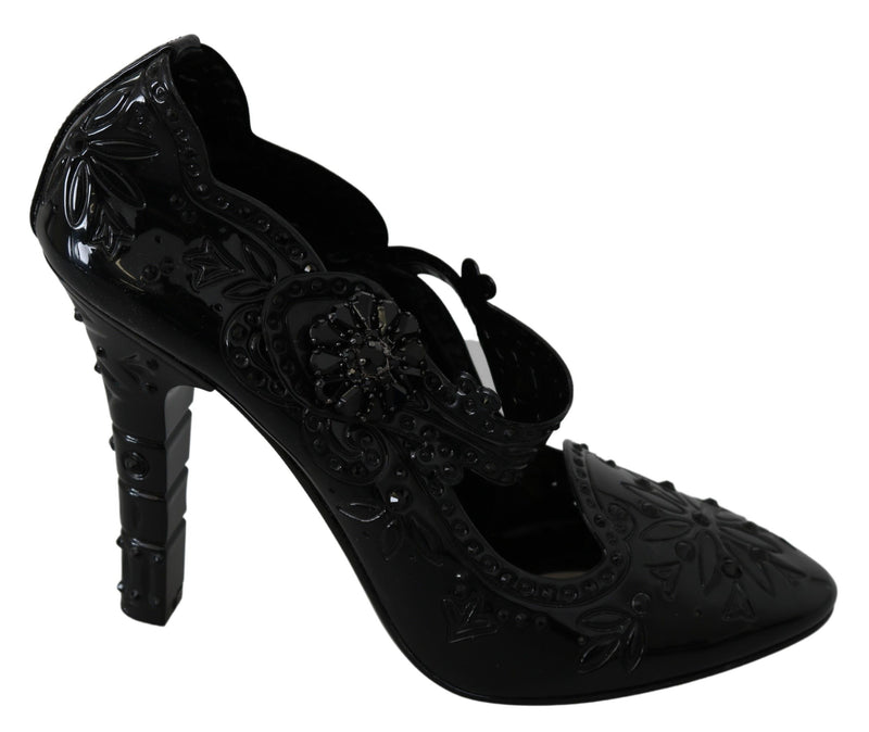 Zapatos de tacón CINDERELLA Dolce & Gabbana negros con cristales y motivos florales