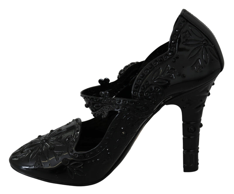 Zapatos de tacón CINDERELLA Dolce & Gabbana negros con cristales y motivos florales