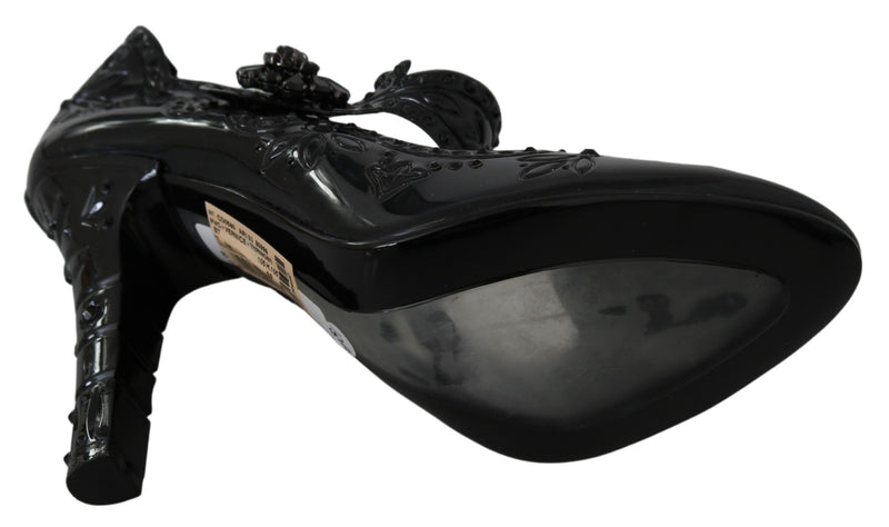 Zapatos de tacón CINDERELLA Dolce & Gabbana negros con cristales y motivos florales