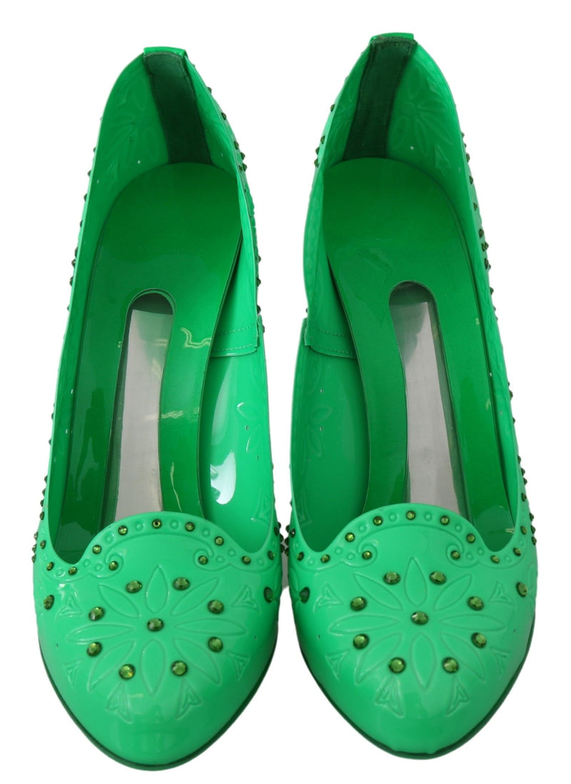 Scarpe con tacco CINDERELLA Dolce & Gabbana verdi con cristalli e motivi floreali