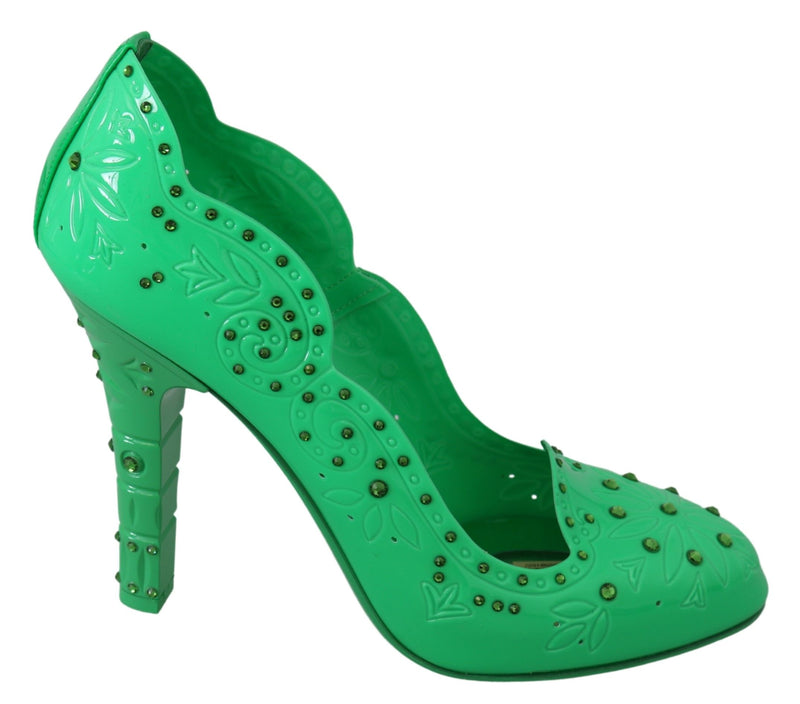 Scarpe con tacco CINDERELLA Dolce & Gabbana verdi con cristalli e motivi floreali