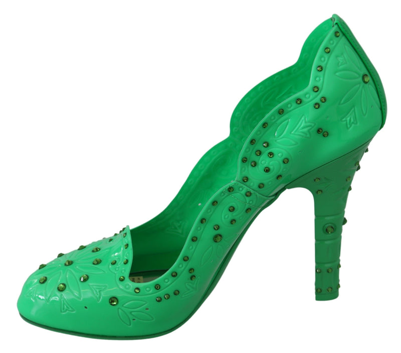 Scarpe con tacco CINDERELLA Dolce & Gabbana verdi con cristalli e motivi floreali