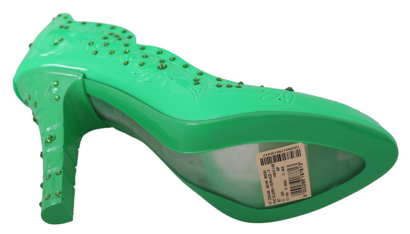 Scarpe con tacco CINDERELLA Dolce & Gabbana verdi con cristalli e motivi floreali