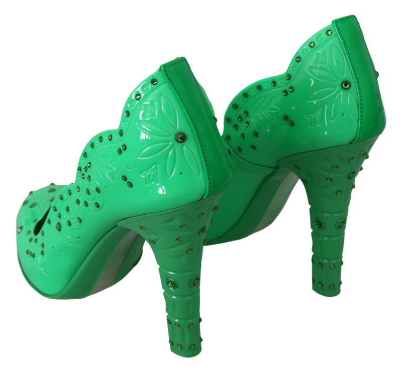Scarpe con tacco CINDERELLA Dolce & Gabbana verdi con cristalli e motivi floreali