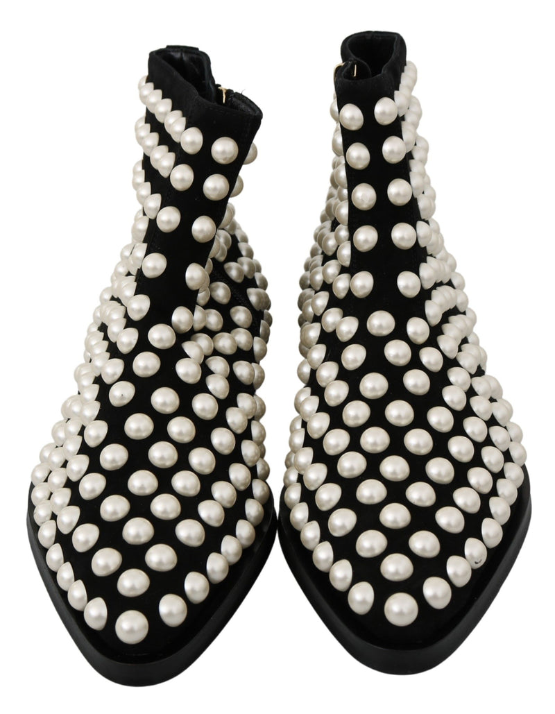 Bottes en daim noir à clous perlés Dolce & Gabbana