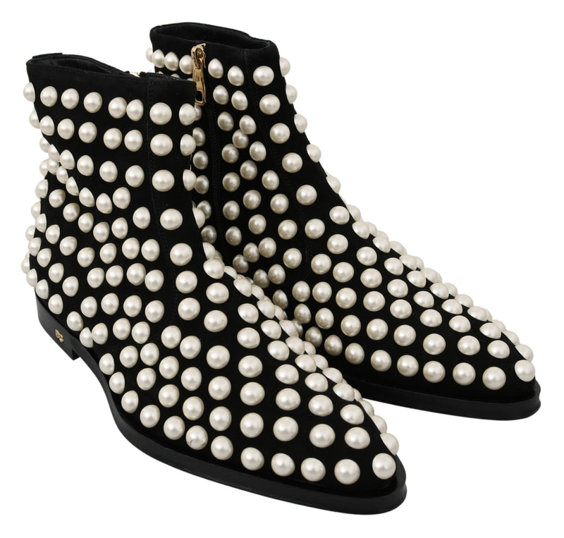 Bottes en daim noir à clous perlés Dolce & Gabbana