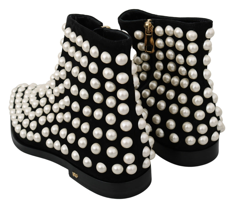 Bottes en daim noir à clous perlés Dolce & Gabbana