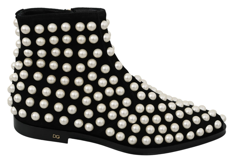 Bottes en daim noir à clous perlés Dolce & Gabbana