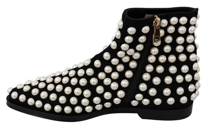 Bottes en daim noir à clous perlés Dolce & Gabbana