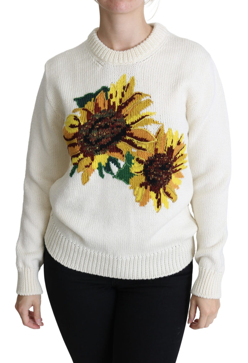 Suéter blanco de lana con girasoles y motivos florales Dolce & Gabbana
