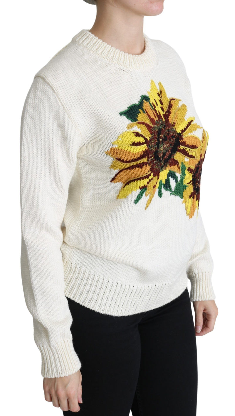 Suéter blanco de lana con girasoles y motivos florales Dolce & Gabbana