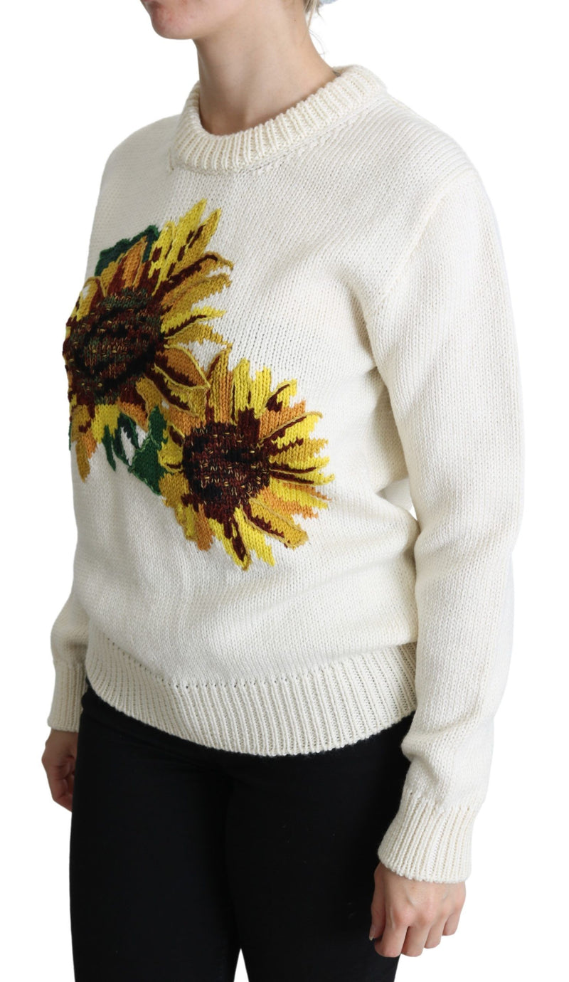 Suéter blanco de lana con girasoles y motivos florales Dolce & Gabbana