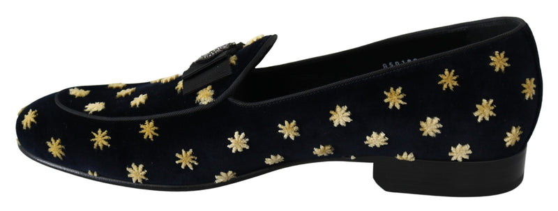 Mocasines tipo pantufla de terciopelo azul con corona de Dolce & Gabbana