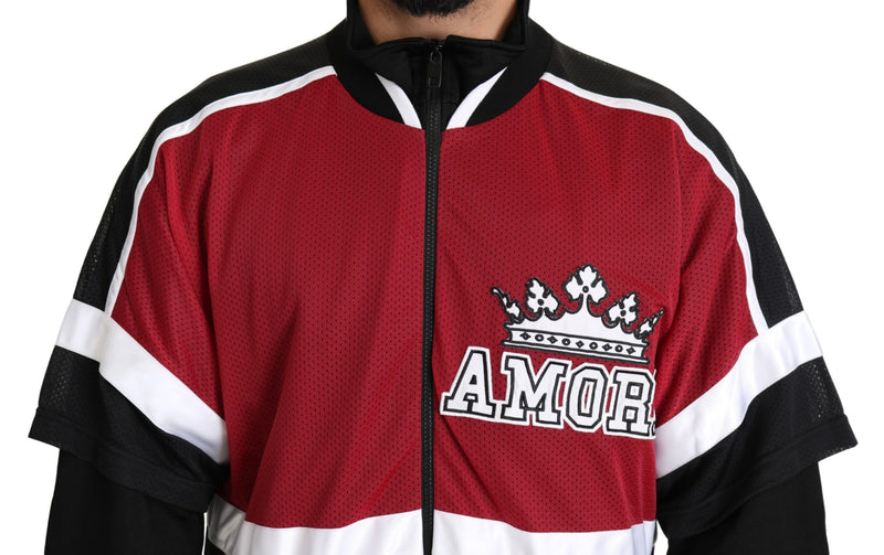 Suéter esportivo Dolce & Gabbana AMORE vermelho e preto com zíper inteiriço