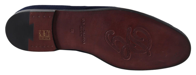 Mocassini Dolce & Gabbana blu in camoscio e pelle di caimano