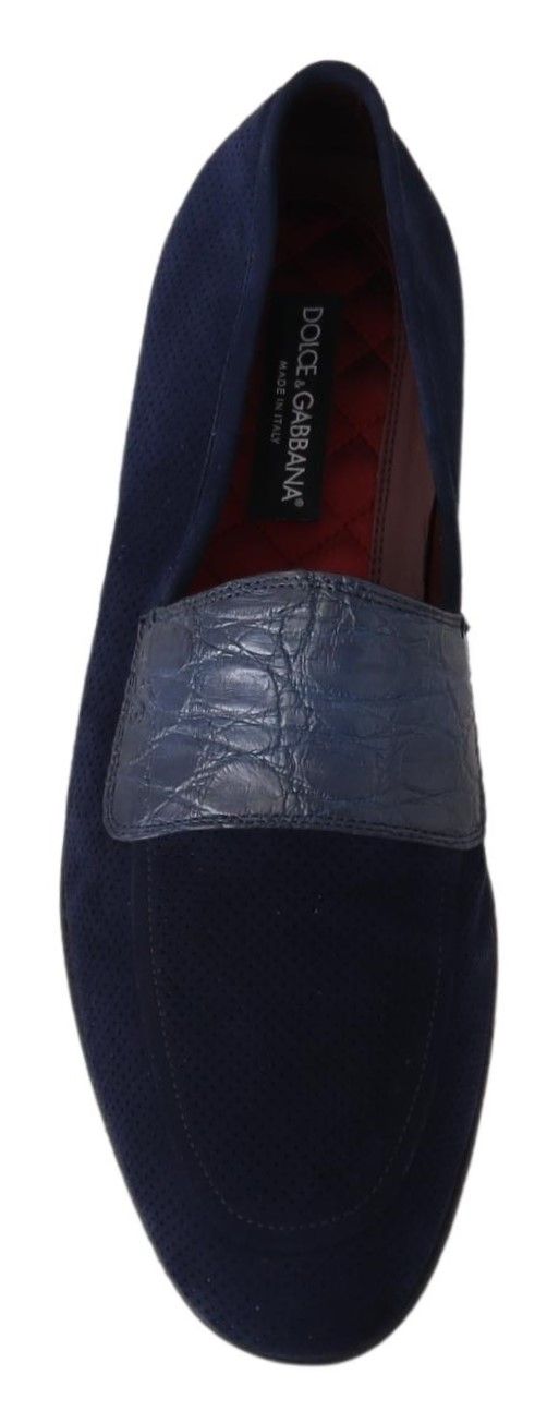 Mocassini Dolce & Gabbana blu in camoscio e pelle di caimano