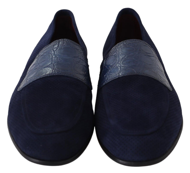 Mocassini Dolce & Gabbana blu in camoscio e pelle di caimano