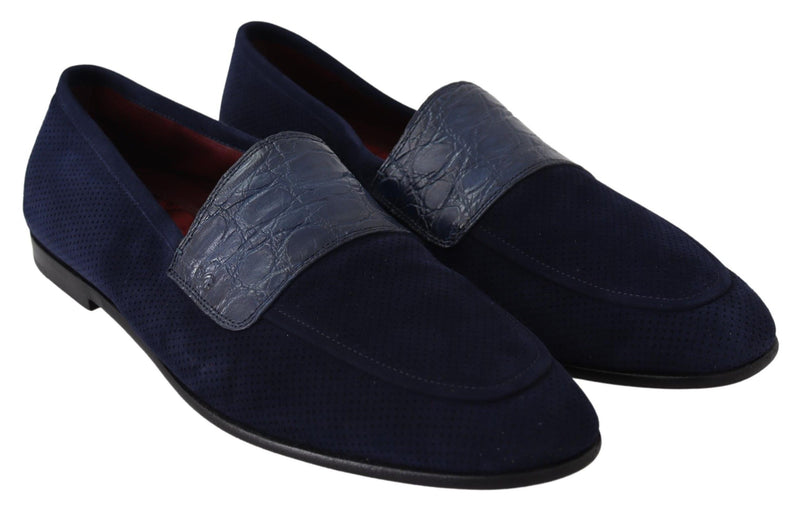 Mocassini Dolce & Gabbana blu in camoscio e pelle di caimano