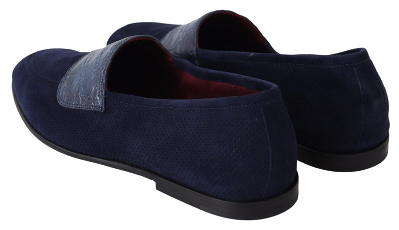 Mocassini Dolce & Gabbana blu in camoscio e pelle di caimano