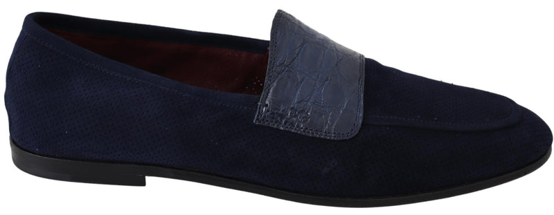 Mocassini Dolce & Gabbana blu in camoscio e pelle di caimano