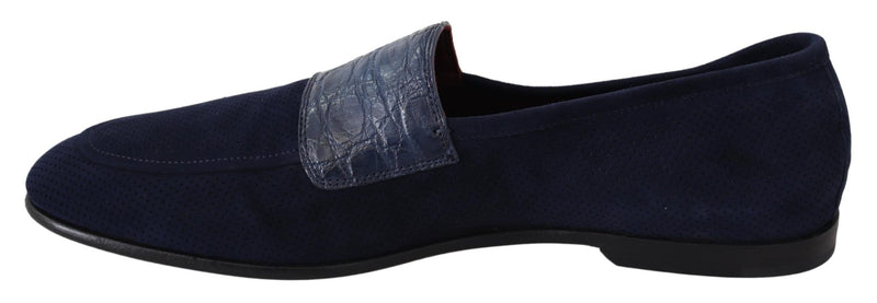 Mocassini Dolce & Gabbana blu in camoscio e pelle di caimano
