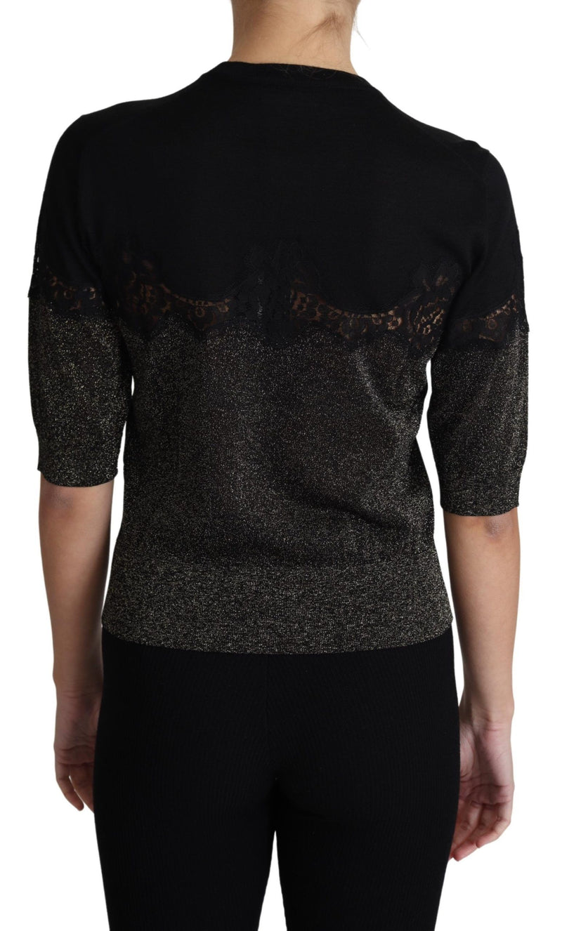 Maglia Dolce & Gabbana nera in lurex lucido con inserti in pizzo