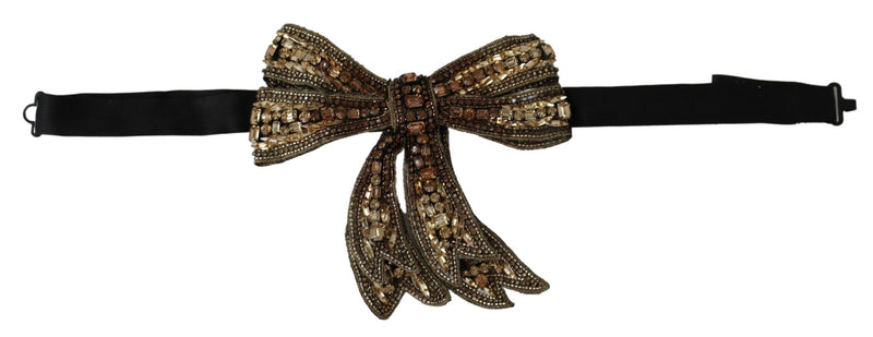 Gravata-borboleta feminina de seda em tom dourado e com strass Dolce & Gabbana