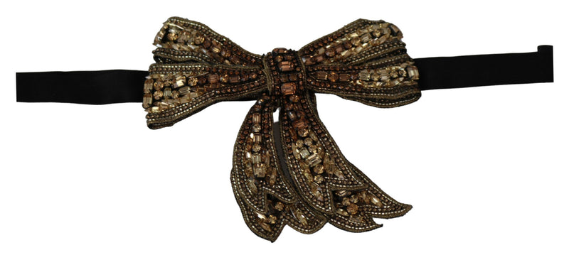 Gravata-borboleta feminina de seda em tom dourado e com strass Dolce & Gabbana