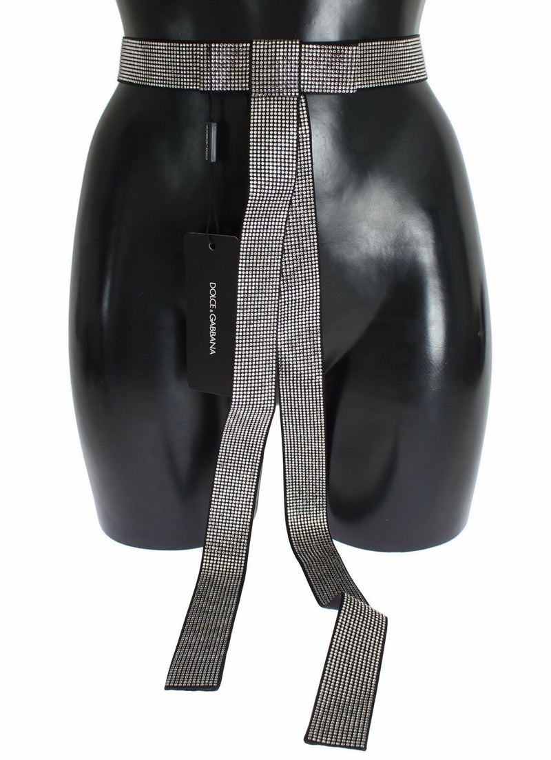 Ceinture à nouer en soie noire, ornée de cristaux transparents, Dolce & Gabbana