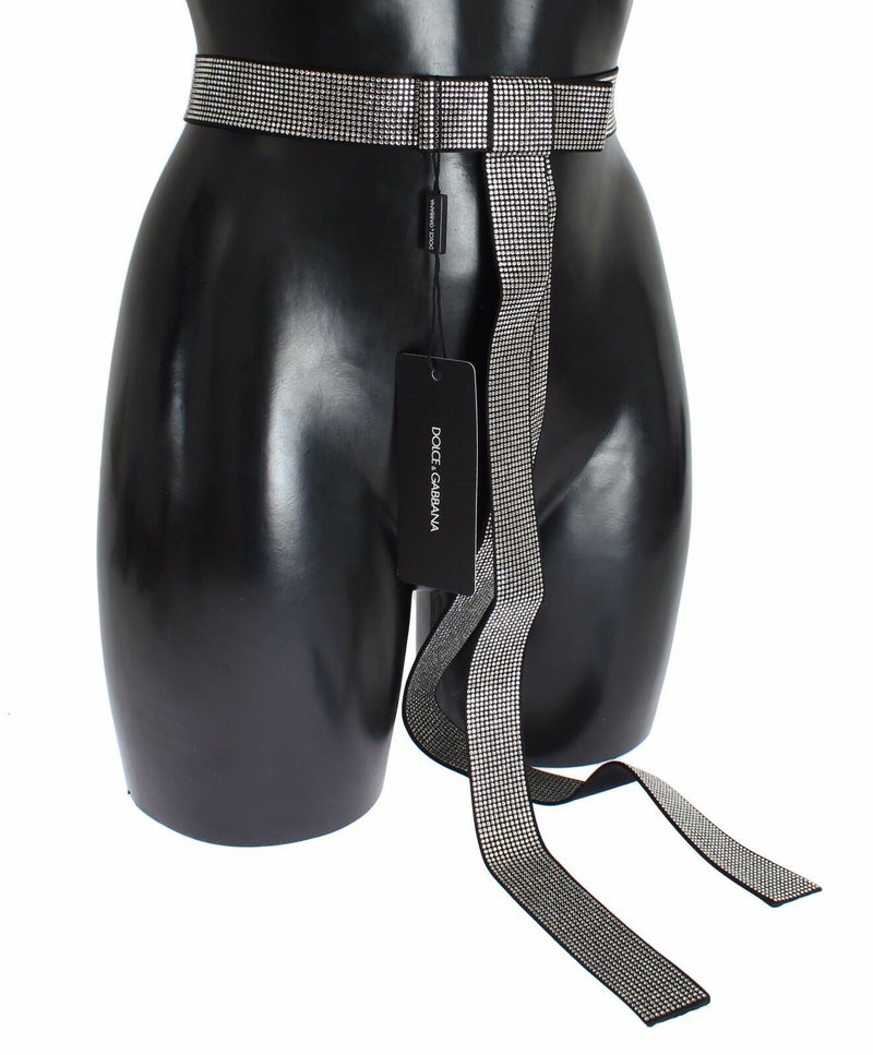 Ceinture à nouer en soie noire, ornée de cristaux transparents, Dolce & Gabbana